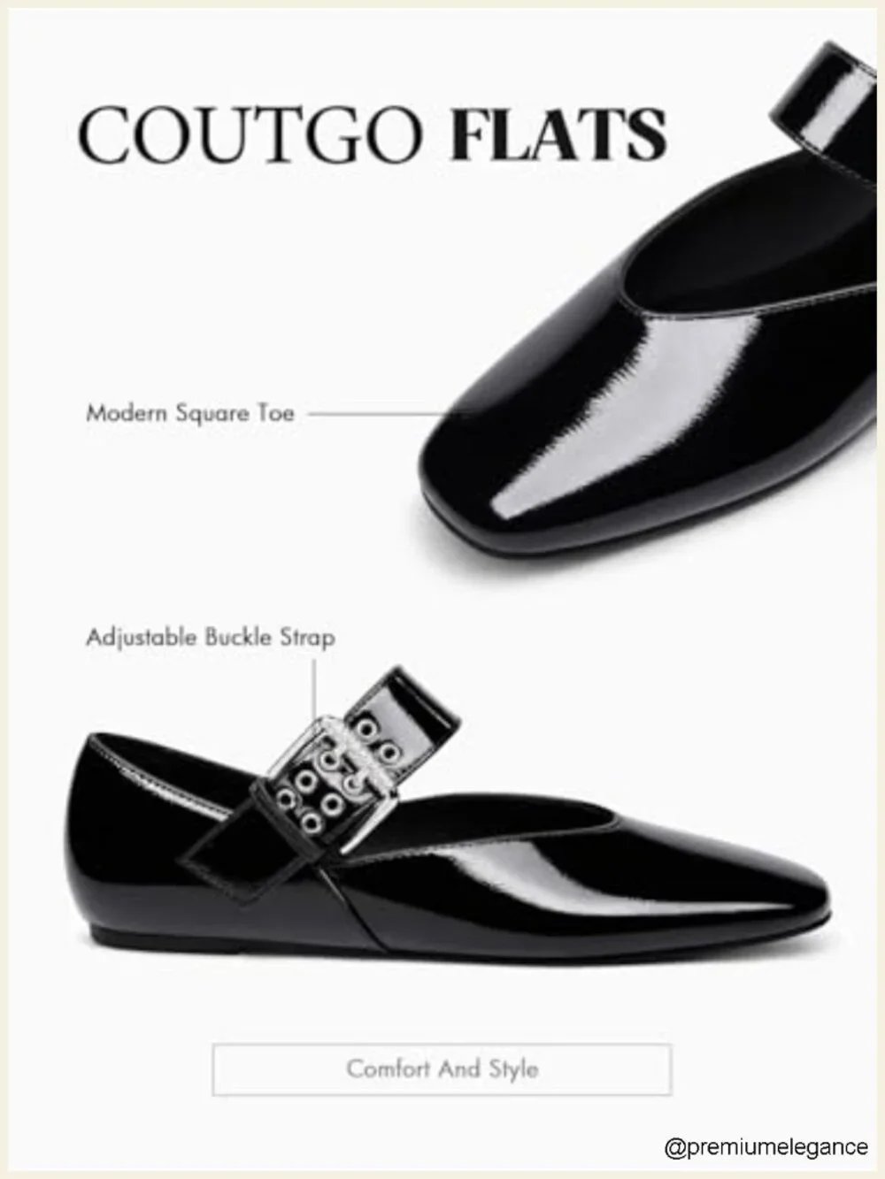 Square Toe Adjustable Strap Mary Jane Flats with Memory Foam Insole